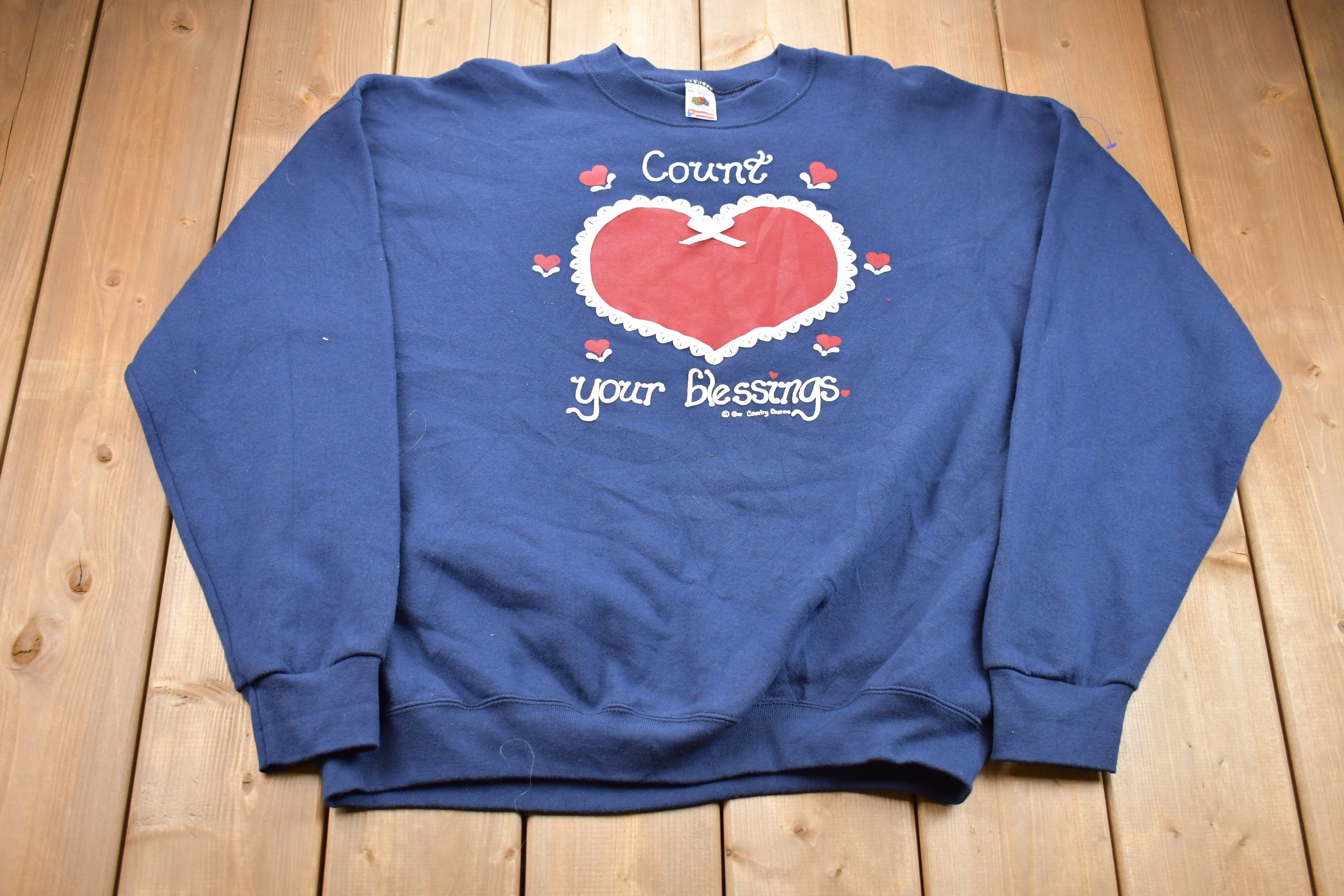 Vintage 1990s Count Your Blessings Heart Crewneck Sweatshirt