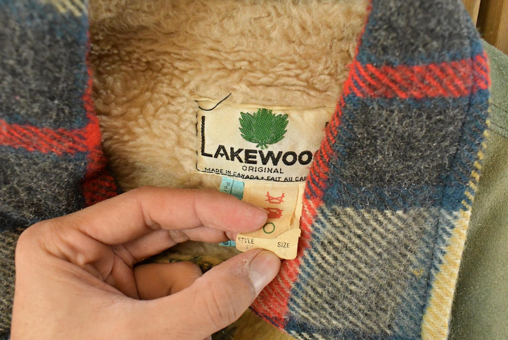 Vintage 1980s Lakewood Sherpa Lined Wool Flannel Shirt Jacket Men's Large