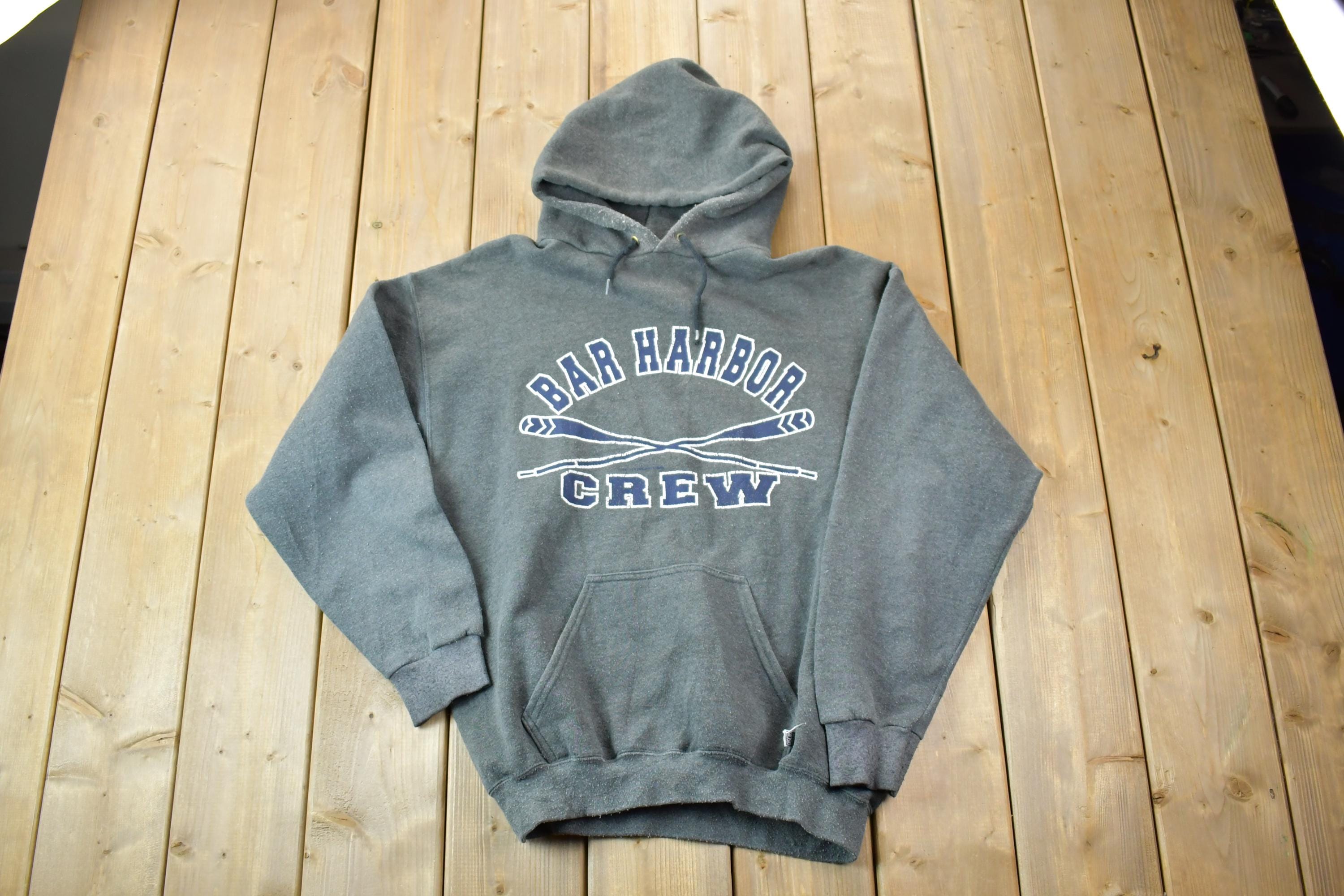 Vintage 1990s Bar Harbor Crew Rowing Hoodie Sweatshirt / 90s Crewneck / Souvenir Sweater / Streetwear / Travel And Vacation