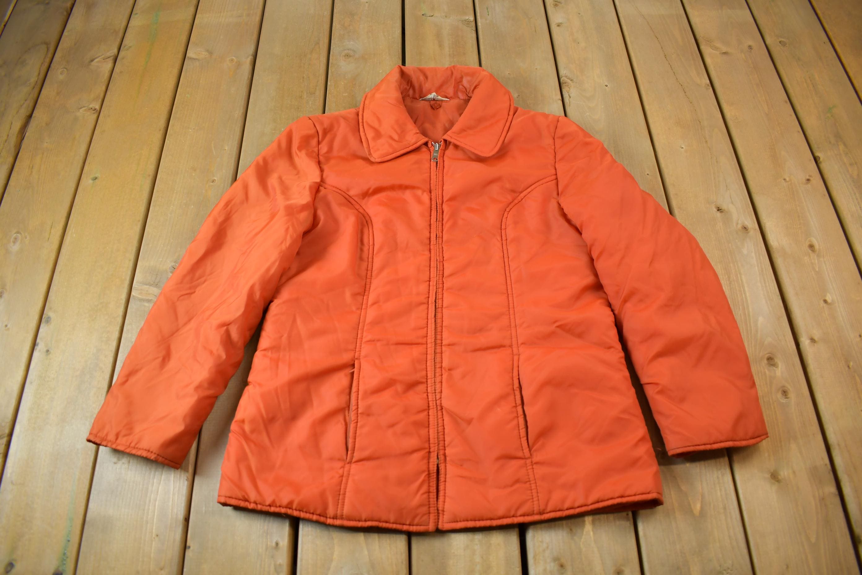 Vintage 1970s Orange Windbreaker Puffer Jacket