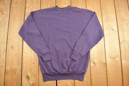 Vintage 1990s Heart Theme Embroidered Crewneck Sweater / 90s Crewneck / Grandma Sweater / Purple Sweatshirt / Floral Theme / Double Neck