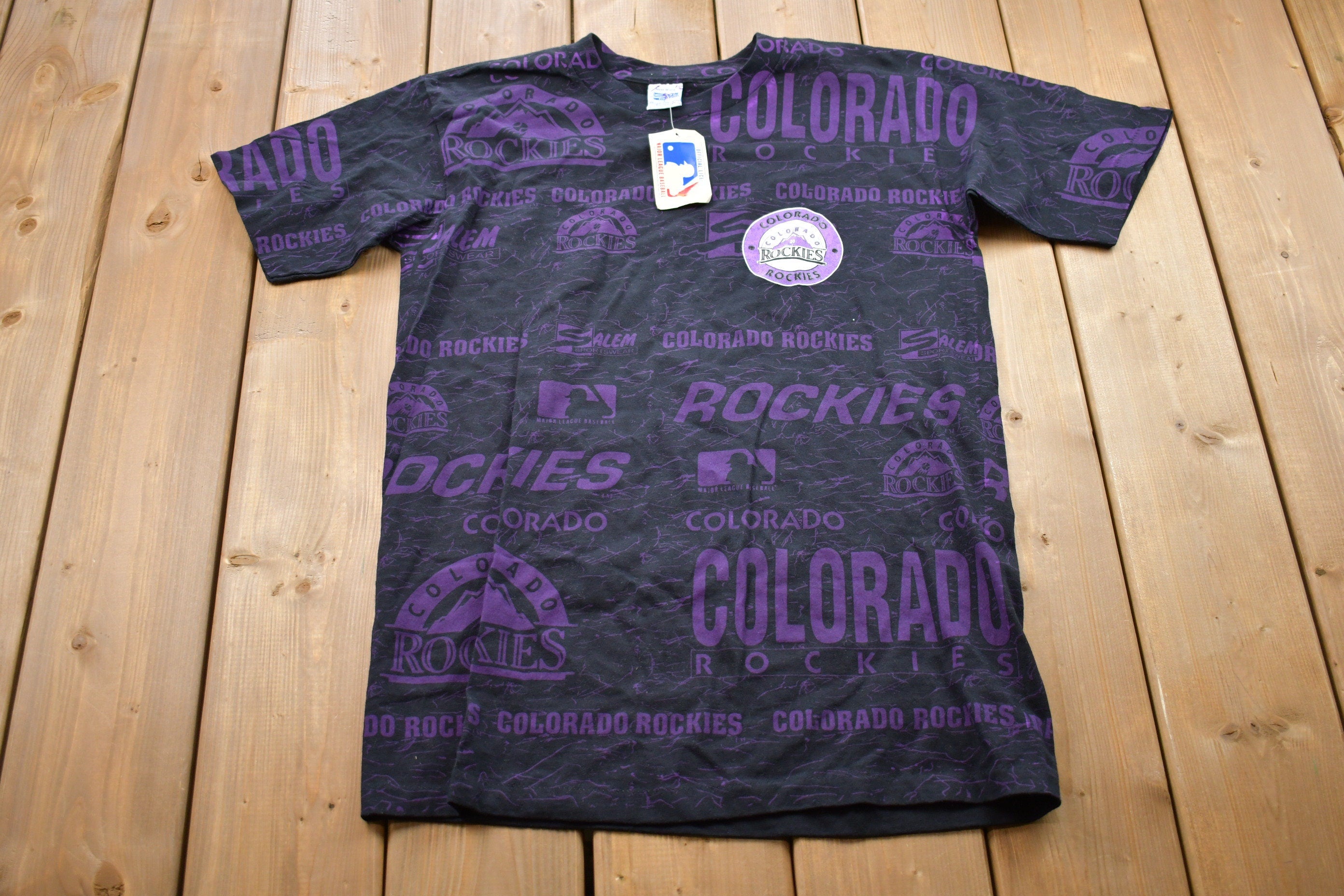 Vintage 1990s Colorado Rockies MLB Salem All Over Print Graphic T-Shirt
