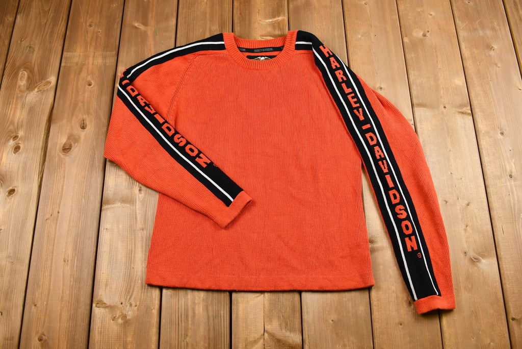 Vintage 1990s Orange Harley Davidson Motorcycles Knit Sweater