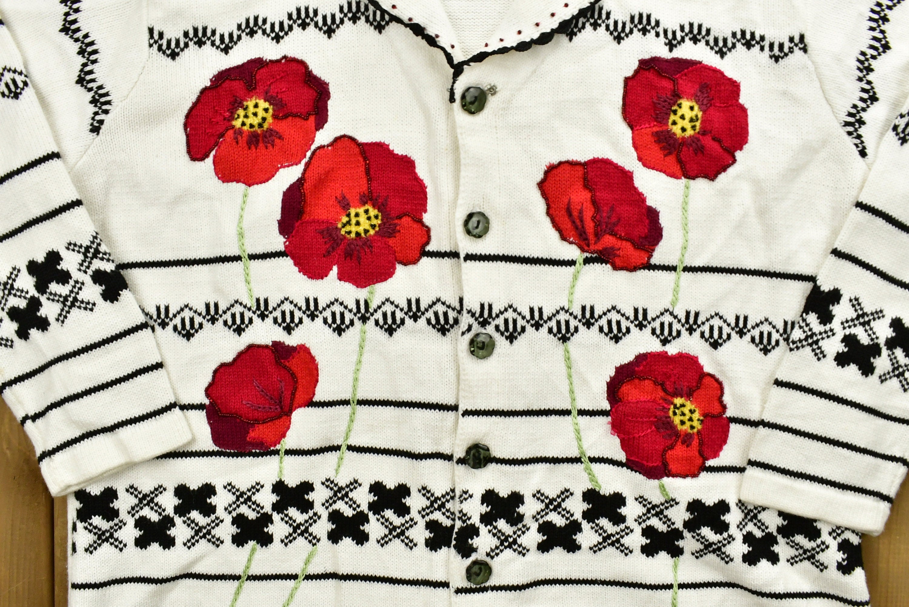 Vintage Floral Embroidered Knitted Sweater