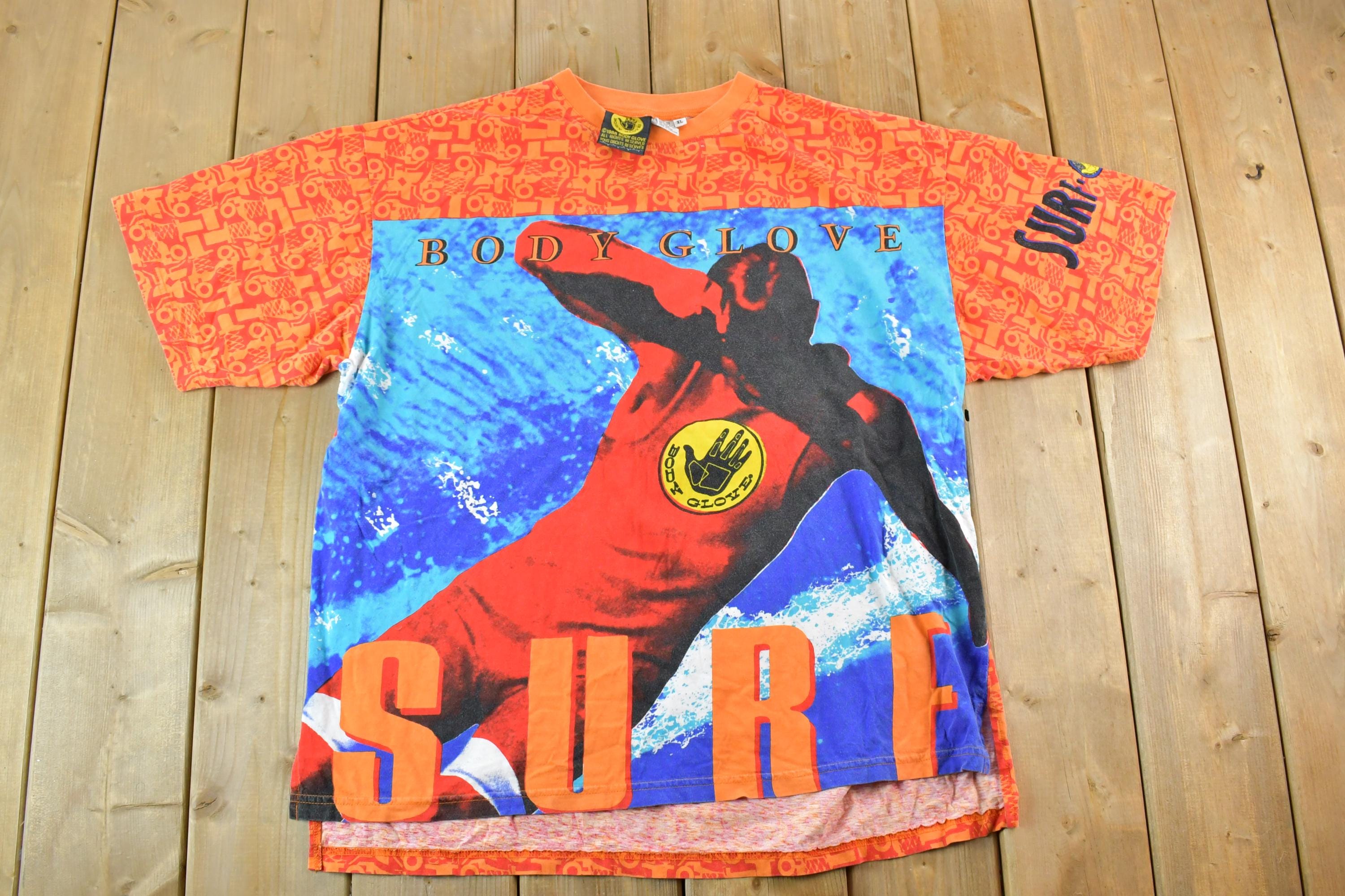 Vintage 1988 Body Glove All Over Print Neon Single Stitch Surfing T-Shirt