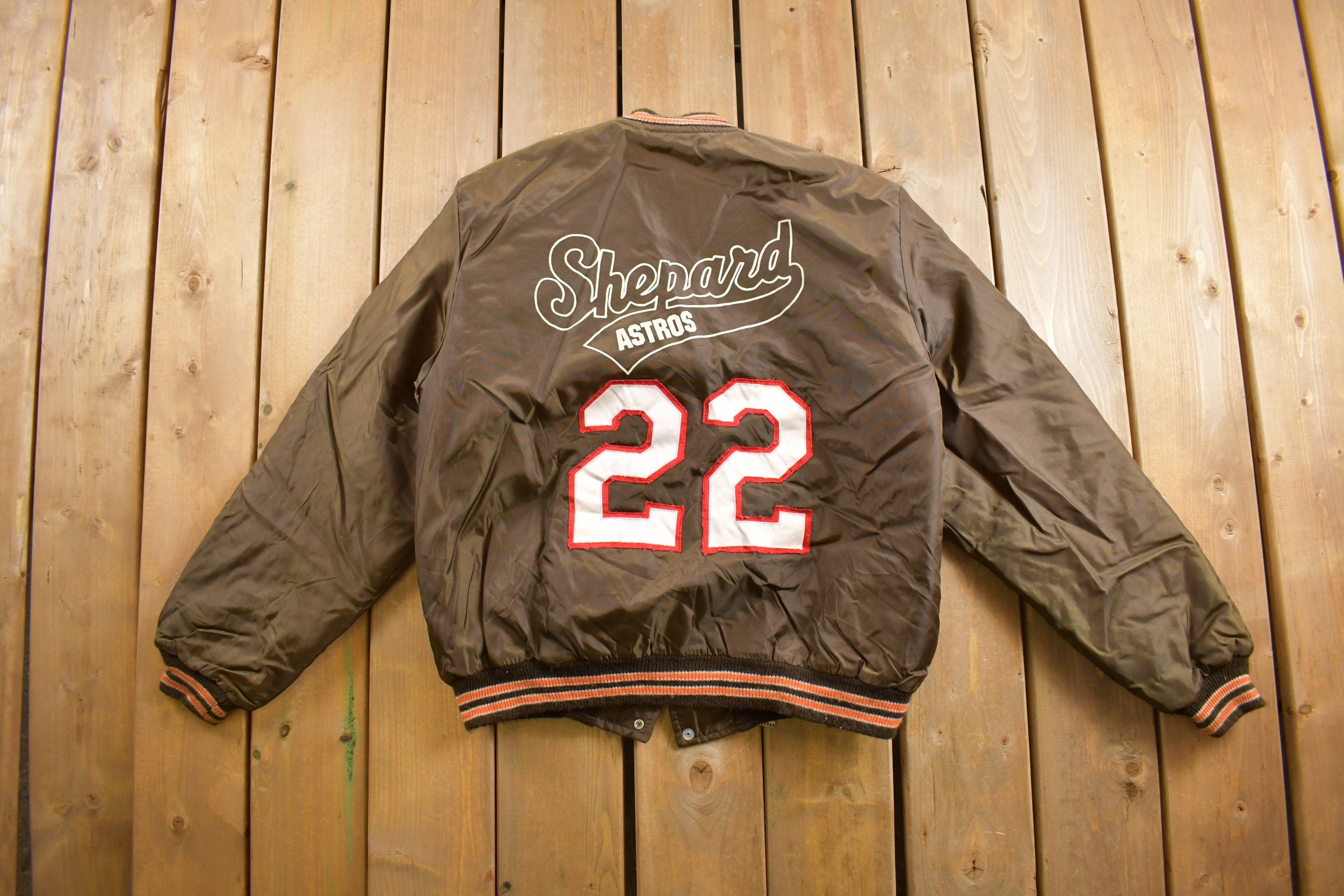 Vintage 1980s Shepard Astros Birdie Satin Bomber Jacket