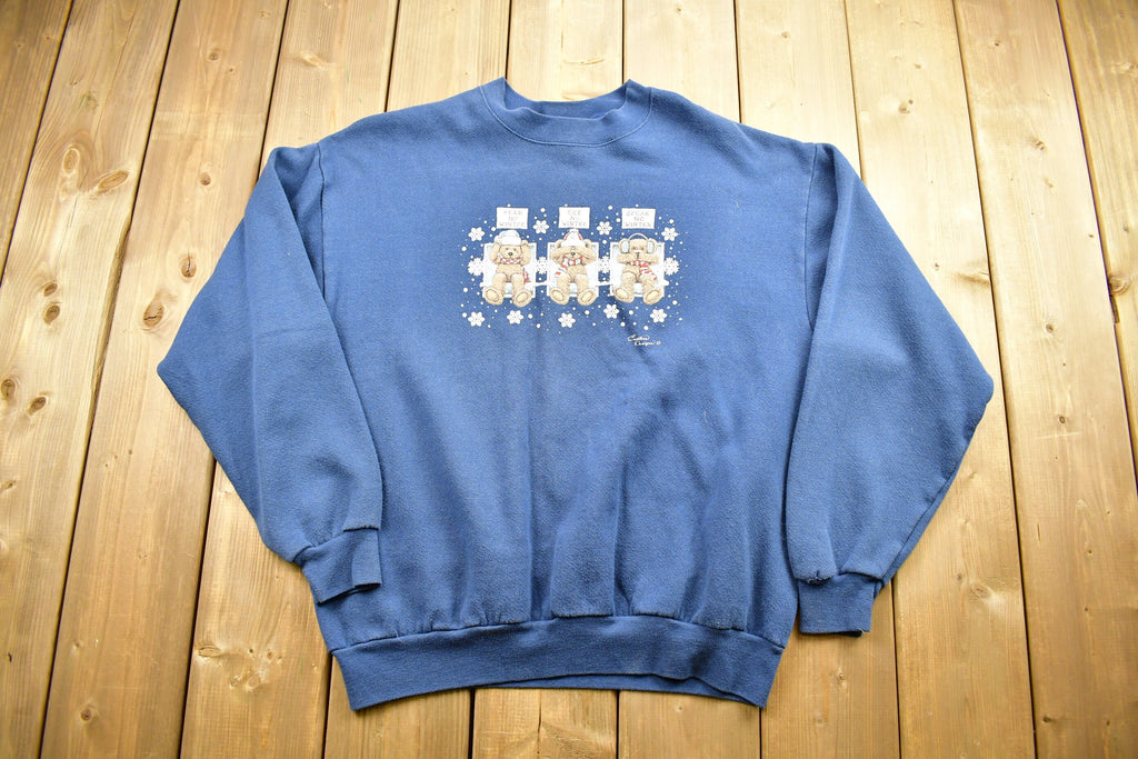 Vintage 1990s Teddy Bear Graphic Crewneck , Vintage Sweatshirt , Cartoon Animal Print , Holiday , Christmas , Pullover Sweatshirt