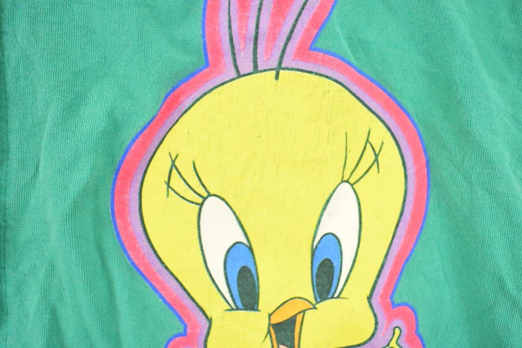 Vintage 1990s Looney Tunes Tweety Bird Cartoon Button Up Shirt Womens M / Neon 90's Shirt