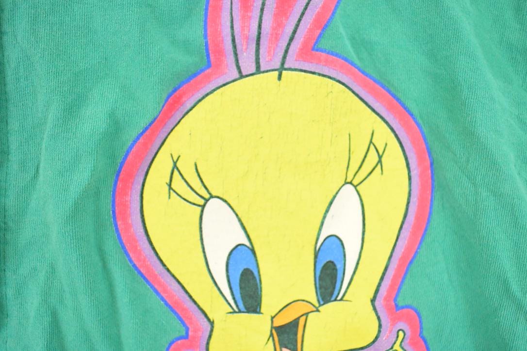 Vintage 1990s Looney Tunes Tweety Bird Cartoon Button Up Shirt Womens M / Neon 90's Shirt