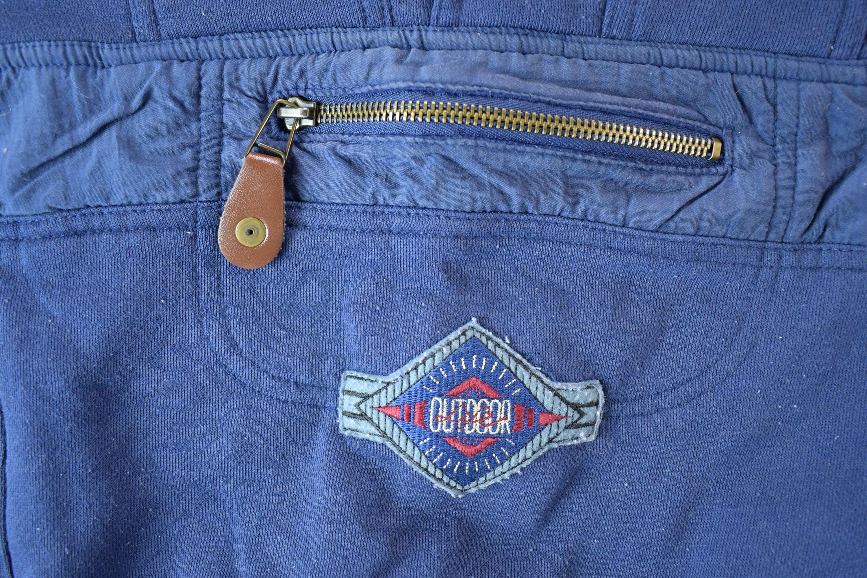 Vintage 1990s Crazy Front Pocket Navy Crewneck Sweatshirt