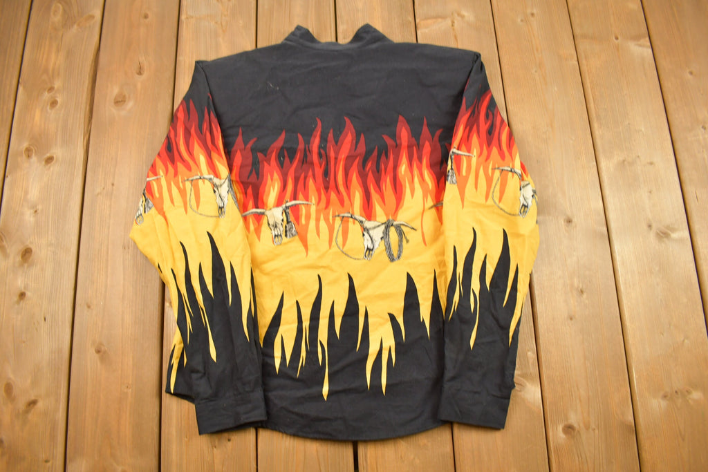 Vintage 1990s Flames and Skulls Roper Button Up Shirt