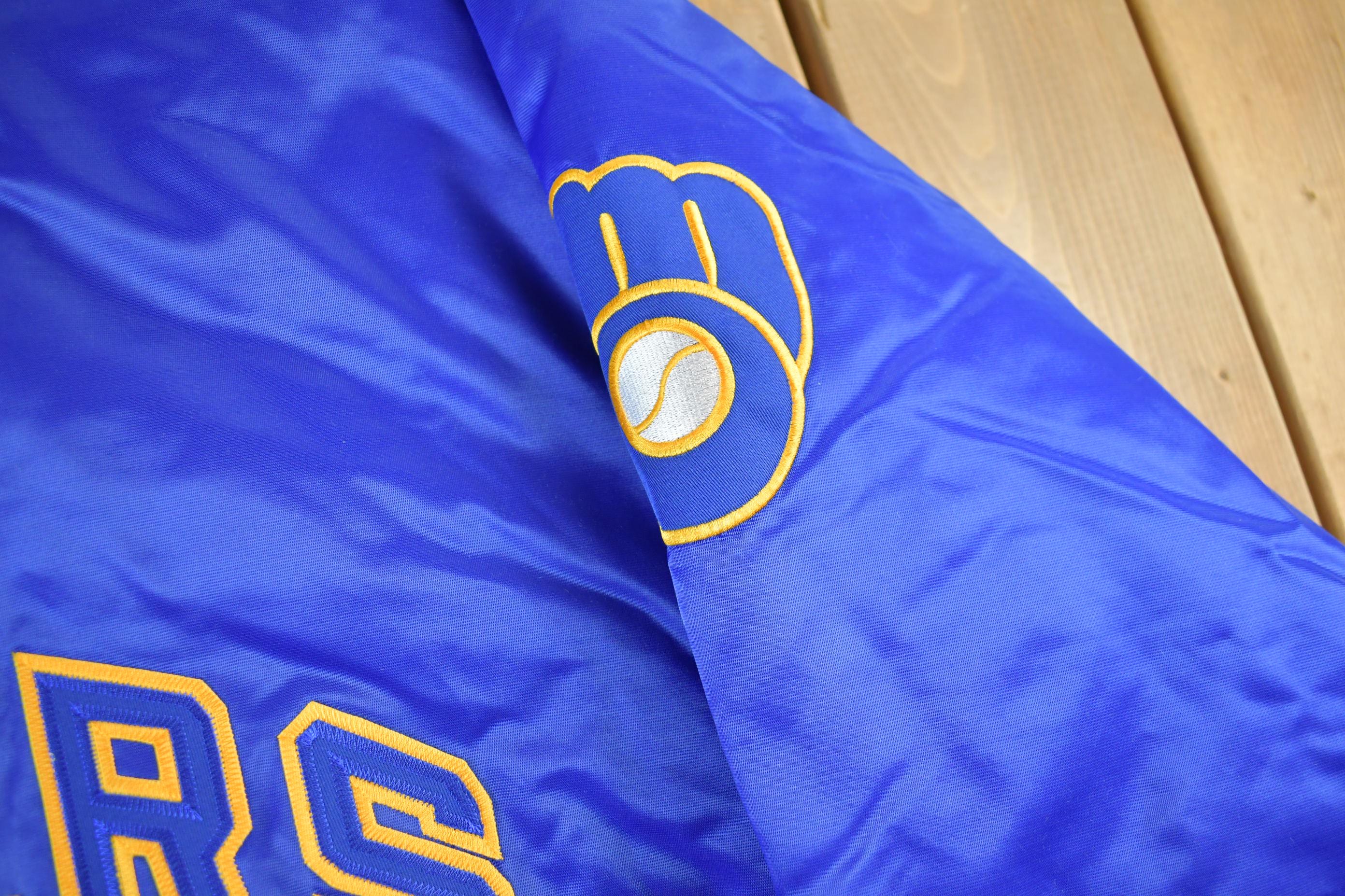 Vintage 2000s Milwaukee Brewers Cooperstown MLB Baseball Embroidered Snap Button Satin Bomber Jacket Mens 3XL