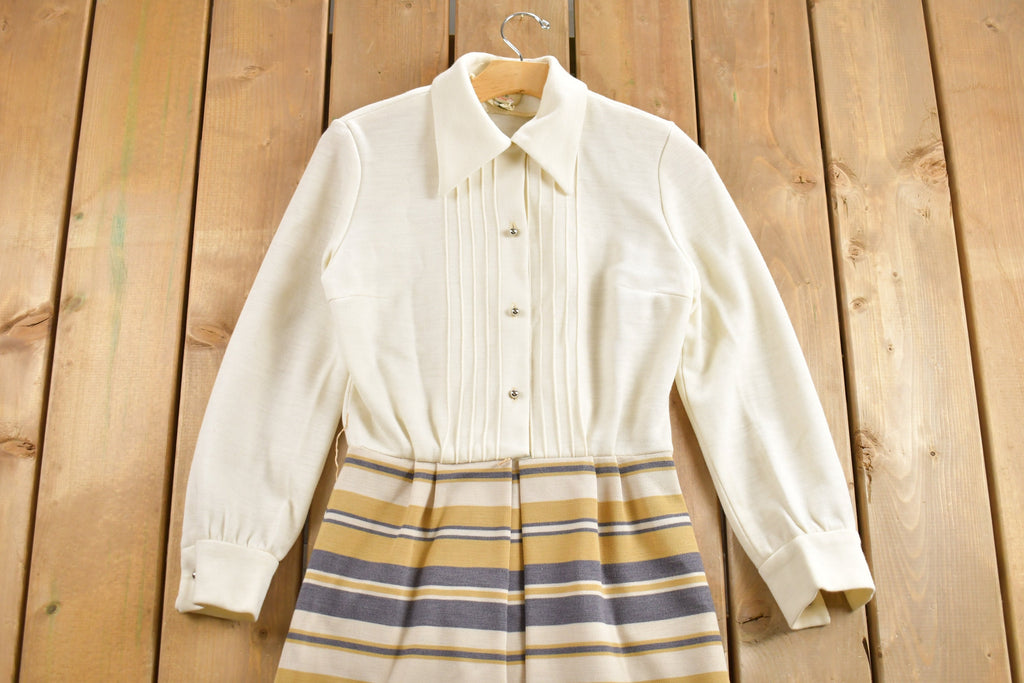 Vintage 1960s Damani Knits Dress  Collar  True Vintage  Retro Womenswear  Mod Fashion  Shirt Dress  Striped