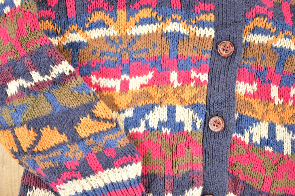 Vintage 1990s Counterparts Abstract Chunky Knit Cardigan Sweater Women's M