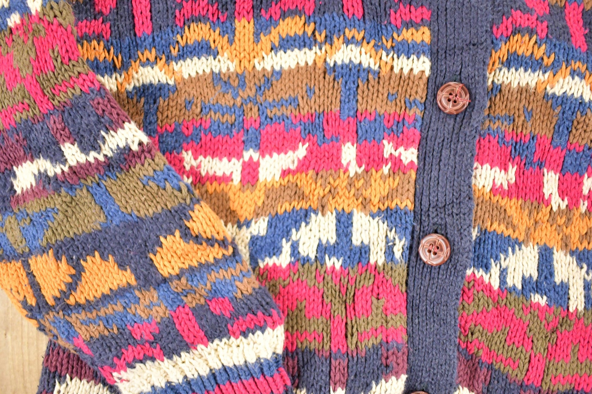 Vintage 1990s Counterparts Abstract Chunky Knit Cardigan Sweater Women's M