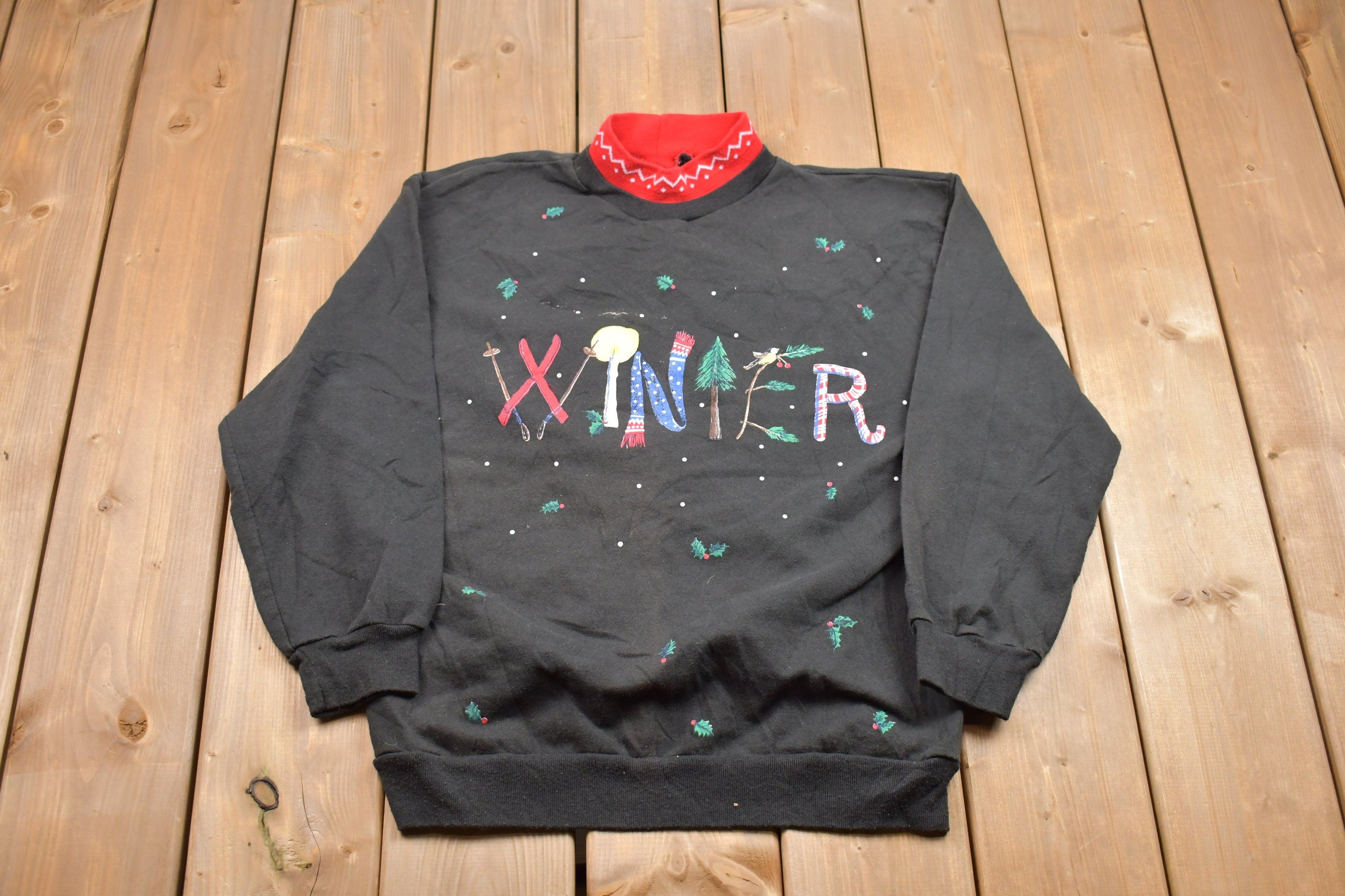Vintage 1990s Winter Turtleneck Crewneck Sweatshirt