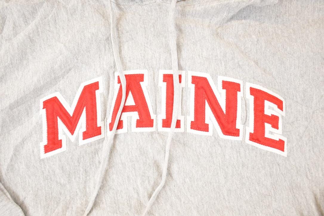 Vintage 1990s Maine Heavyweight Embroidered Cross Grain Hoodie Sweatshirt Men's L