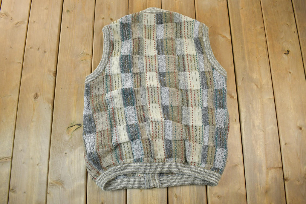 Vintage 1990s Tosani Cardigan Knit Sweater Vest  90s Crewneck  Made In Canada  Preppy