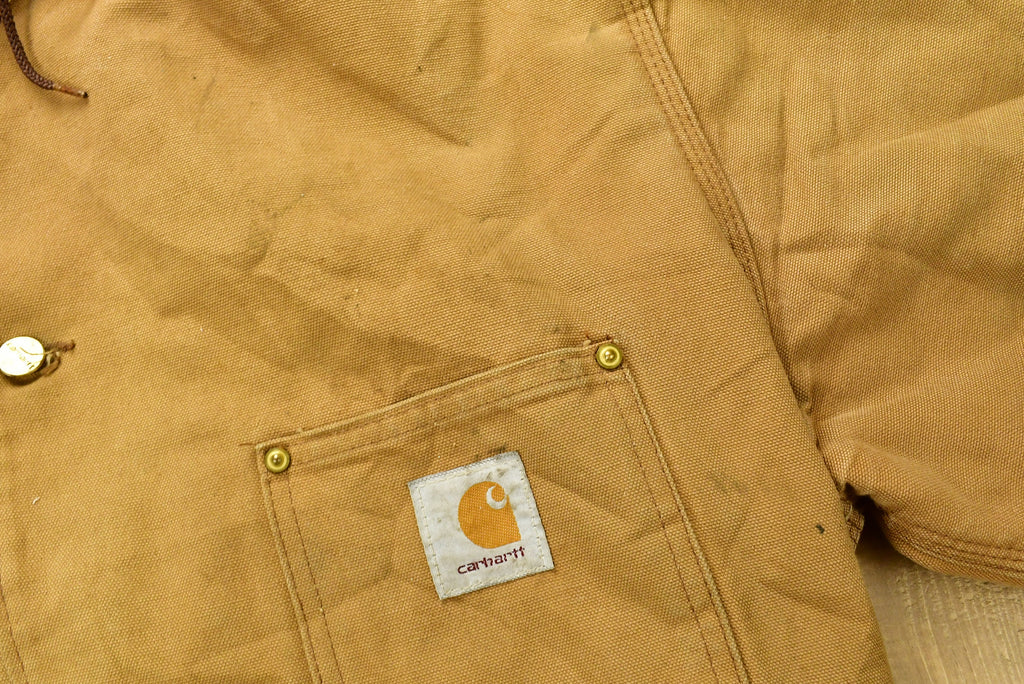 Vintage Carhartt Chore Coat Blanket Lined 1980s With Hood / Vintage Workwear / Streetwear / Made In USA / 90s / Distressed Carhartt