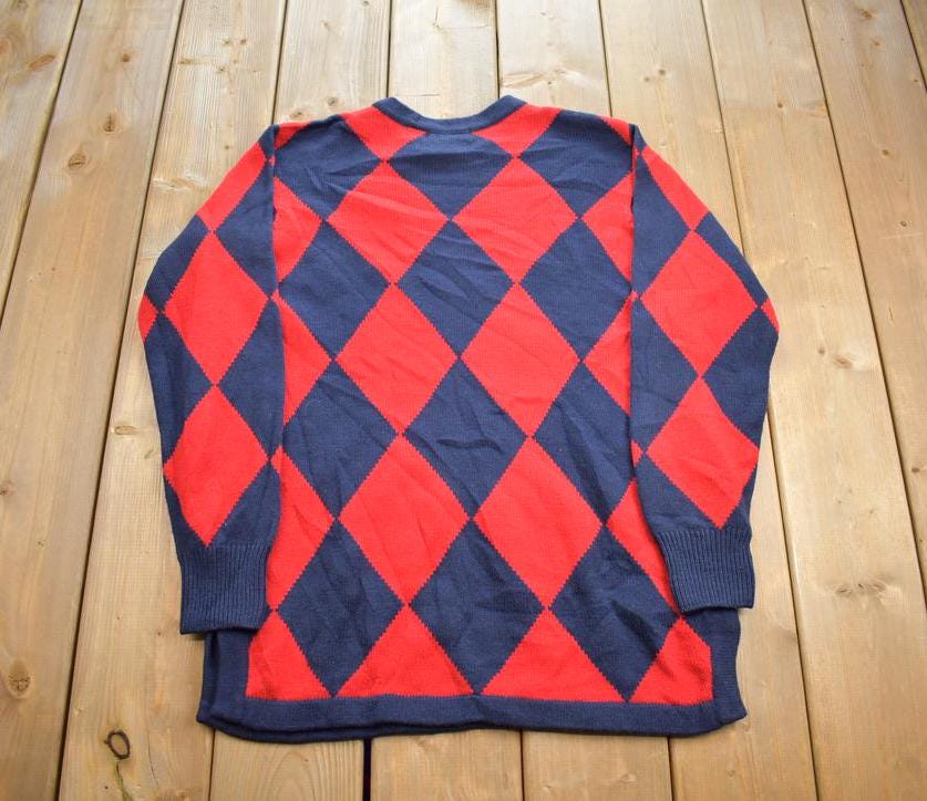 Vintage 1990s Liz Claiborne Argyle Knit Crewneck Sweater