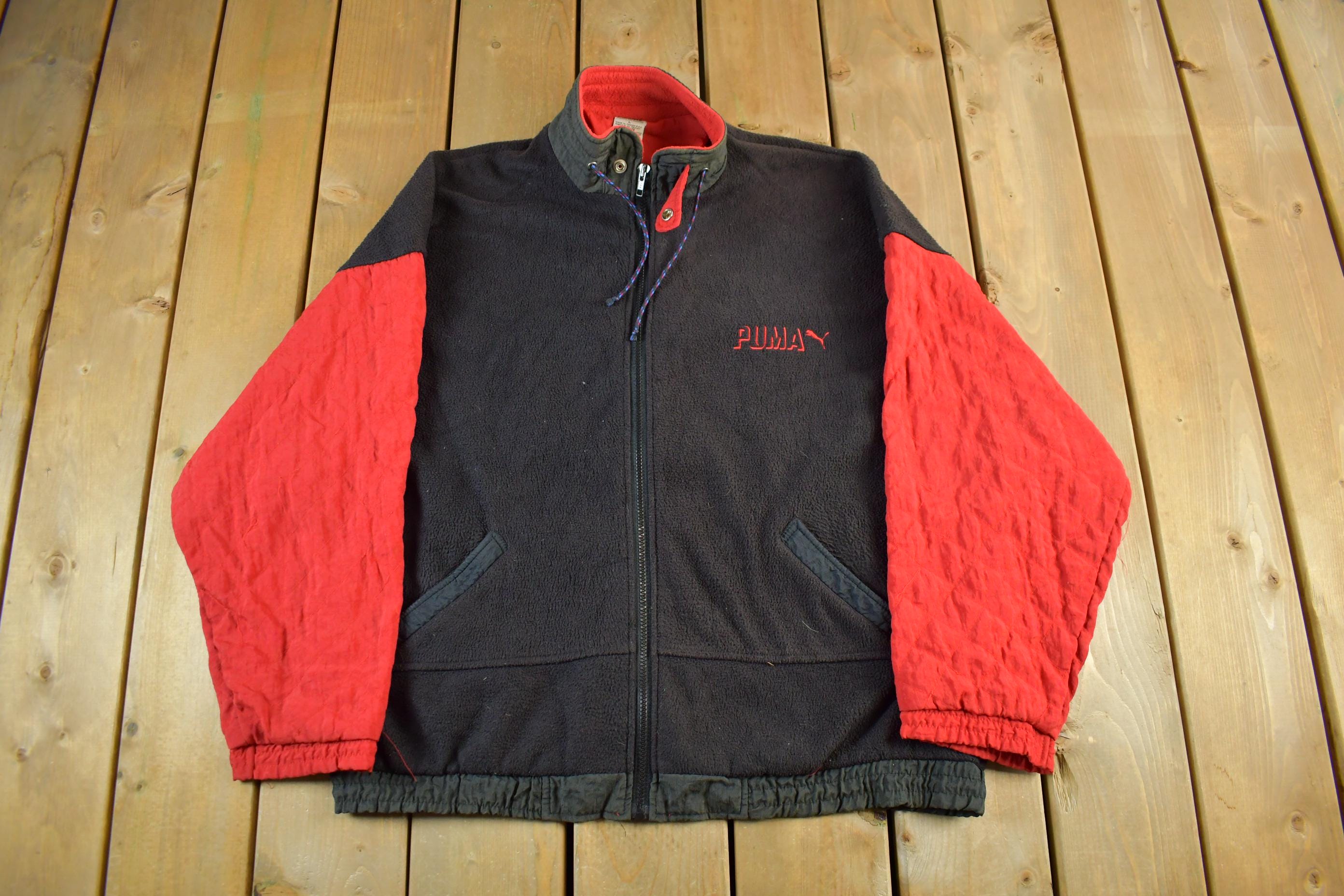 Vintage 1990s Puma Embroidered Fleece Zip Up Sweater Men's Large