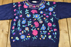 Vintage 1990s Floral Embroidered All Over Graphic Knitted Sweater