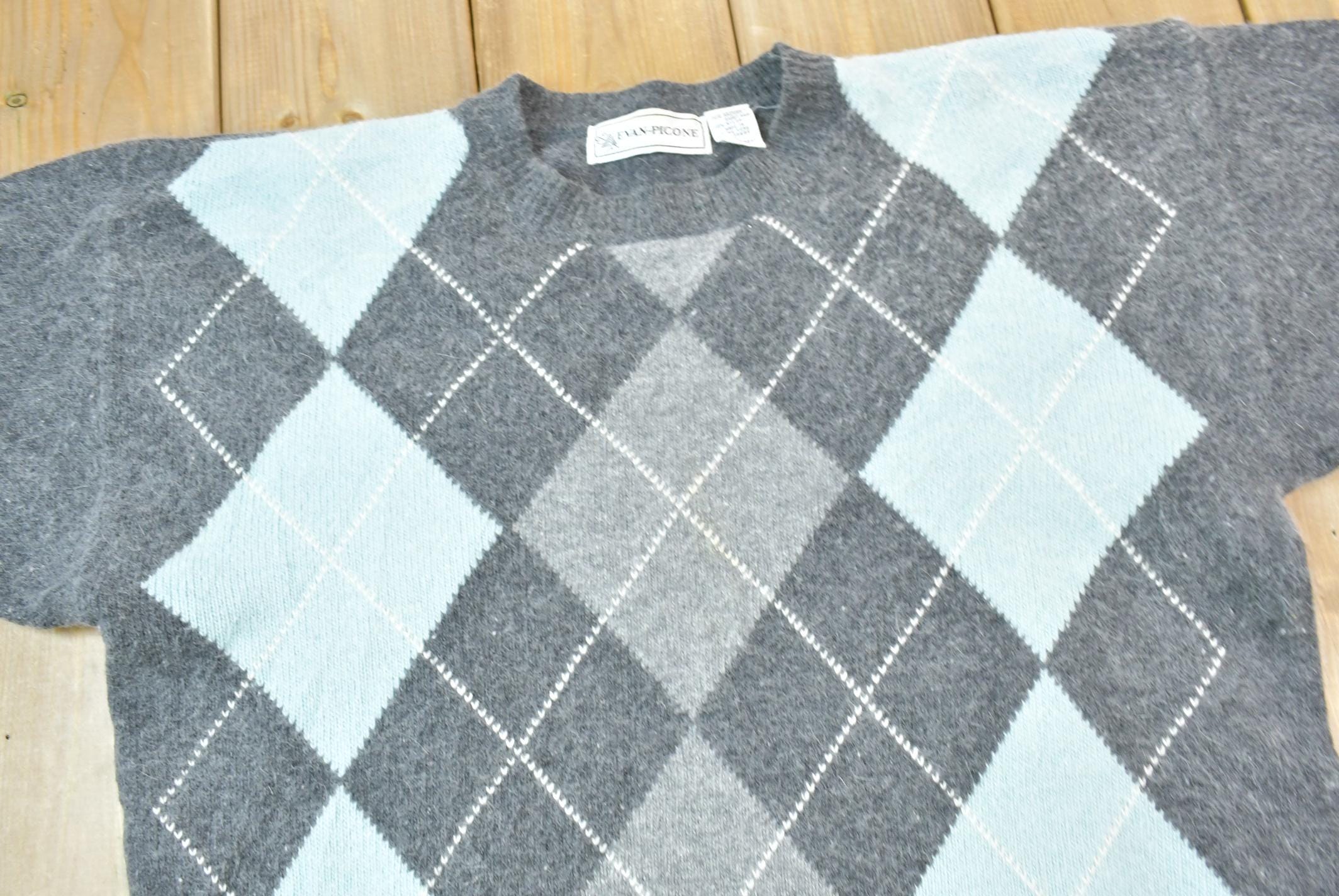 Vintage 1990s Evan Picone Argyle Knit Short Sleeve Crewneck Sweater
