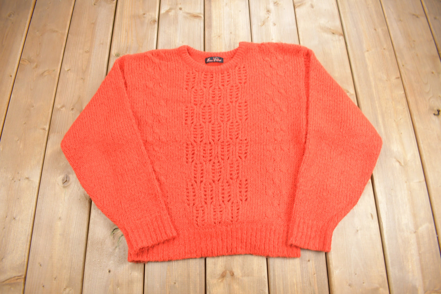 Vintage 1980s New View Knit Orange Crewneck Sweater / Vintage 80s Colourful Sweatshirt / Abstract Pattern