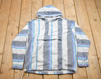 Vintage 1990s No Boundaries Hooded Pullover Striped Quarter Button Hoodie