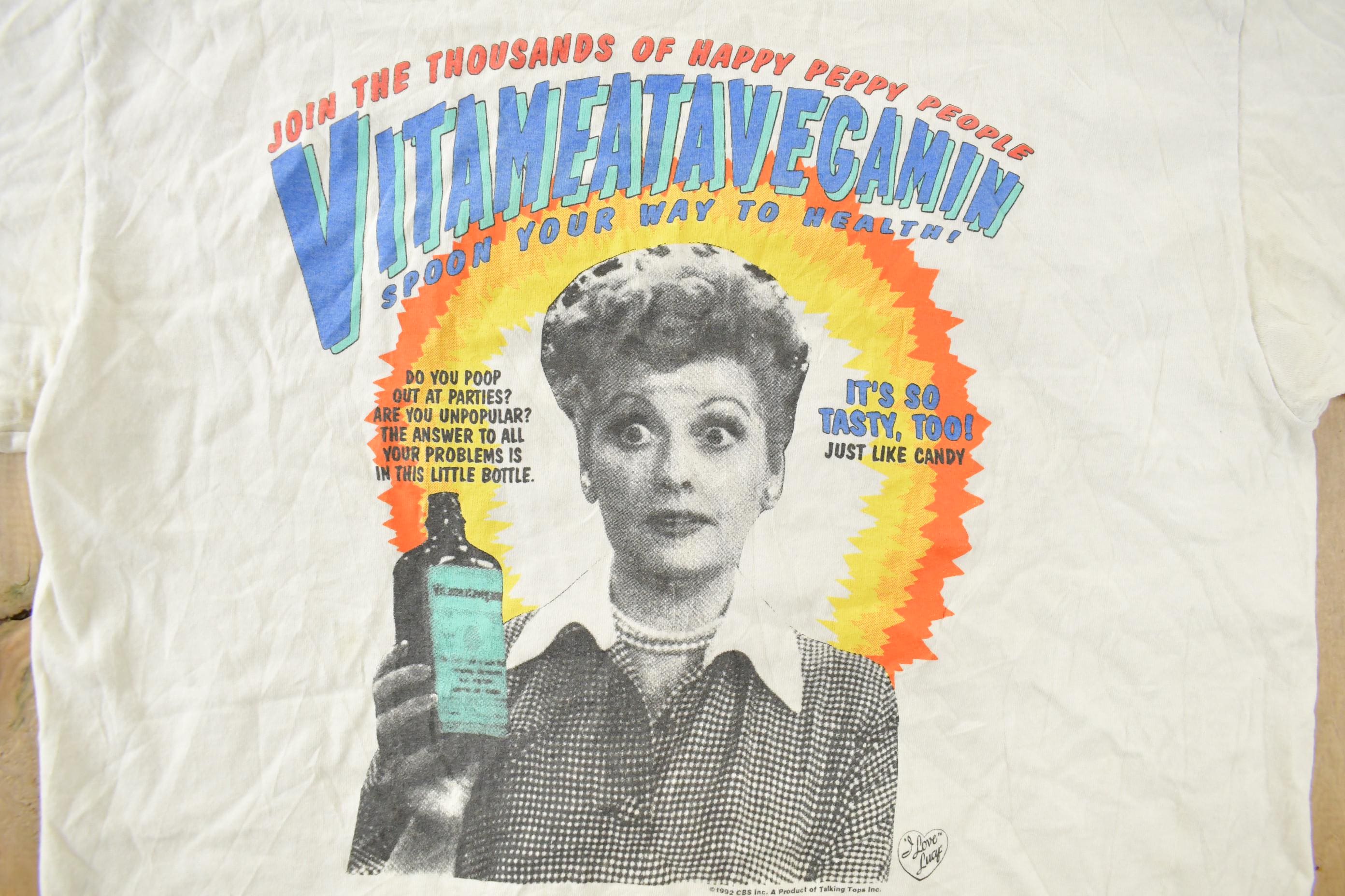 Vintage 1992 I Love Lucy Vitameataveganin Graphic T Shirt Men's Large