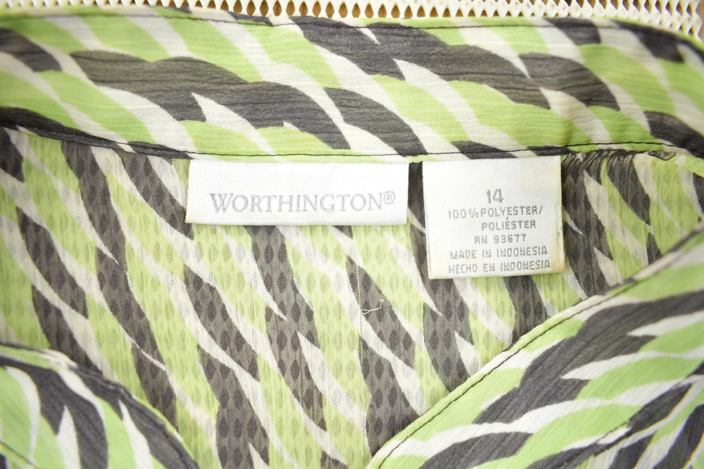 Vintage Y2k Worthington Patterned Short Sleeve Blouse