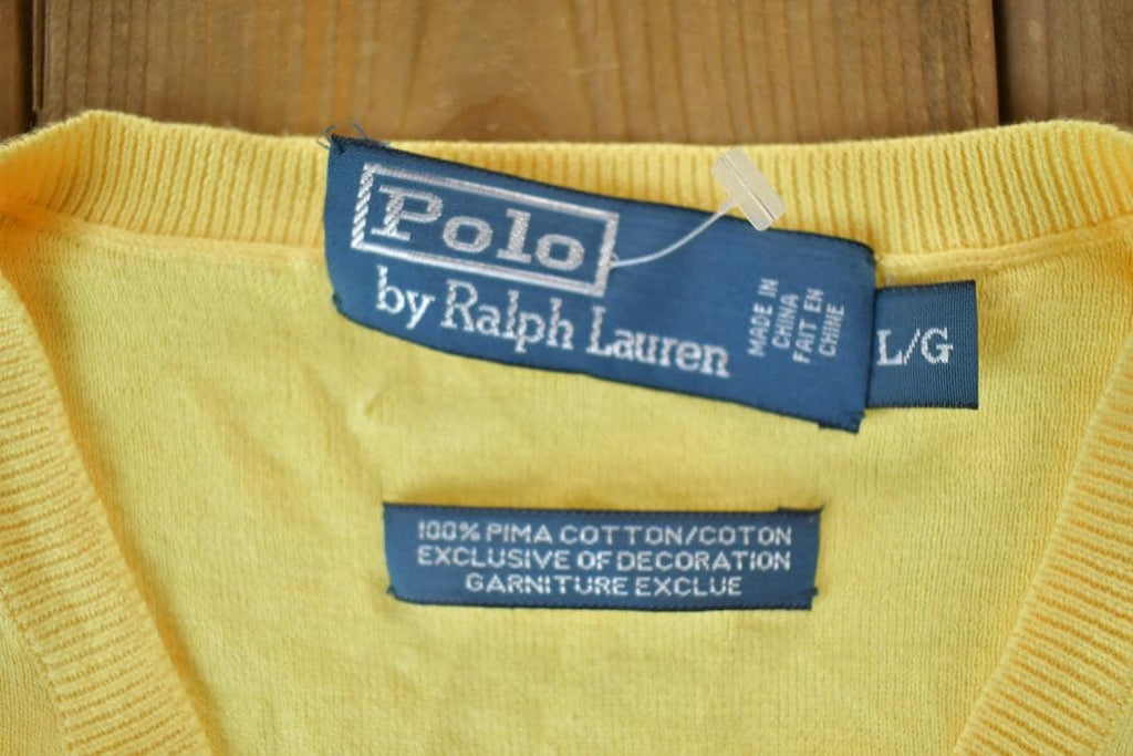Vintage 1990s Polo By Ralph Lauren 100% Pima Cotton Knit V Neck Sweater