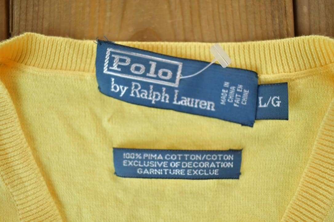 Vintage 1990s Polo By Ralph Lauren 100% Pima Cotton Knit V Neck Sweater