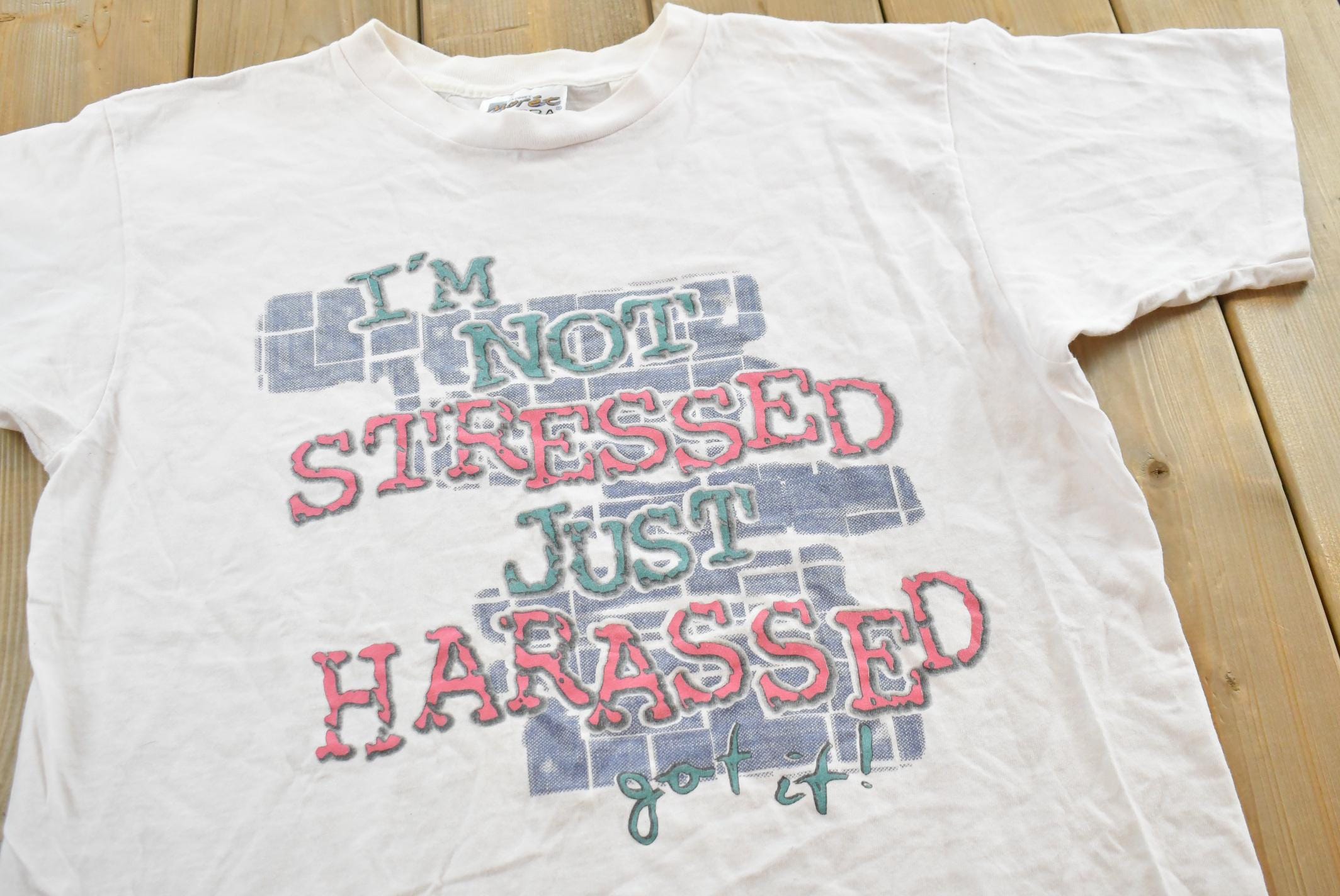Vintage 1990s Not Stressed Just Harassed T-Shirt Men's L / Destination Shirt / 90s Single Stitch Graphic Tee / Funny Parody