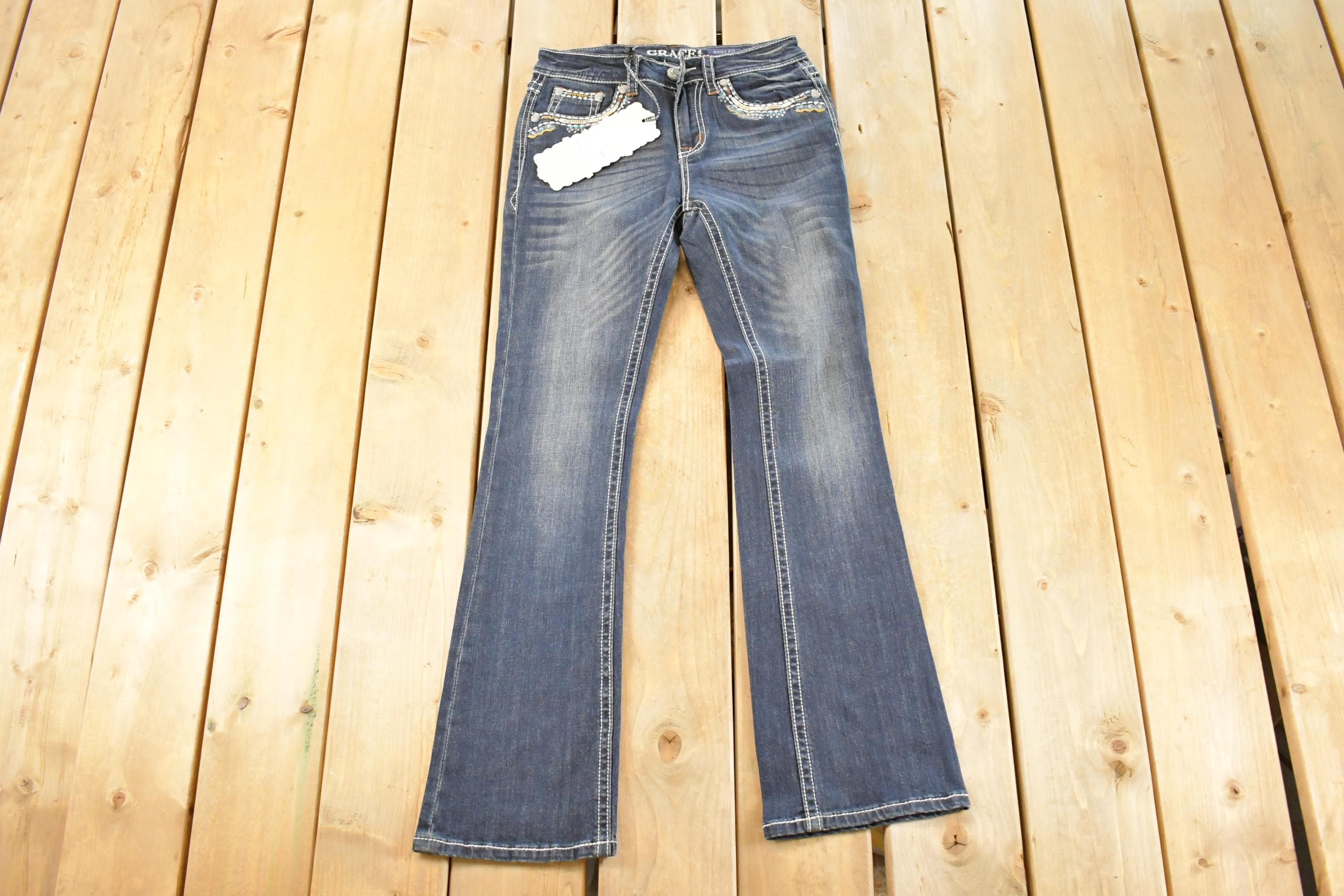 Vintage Deadstock Y2K Grace LA Bedazzled Low Rise Jeans Women's Size 27x30