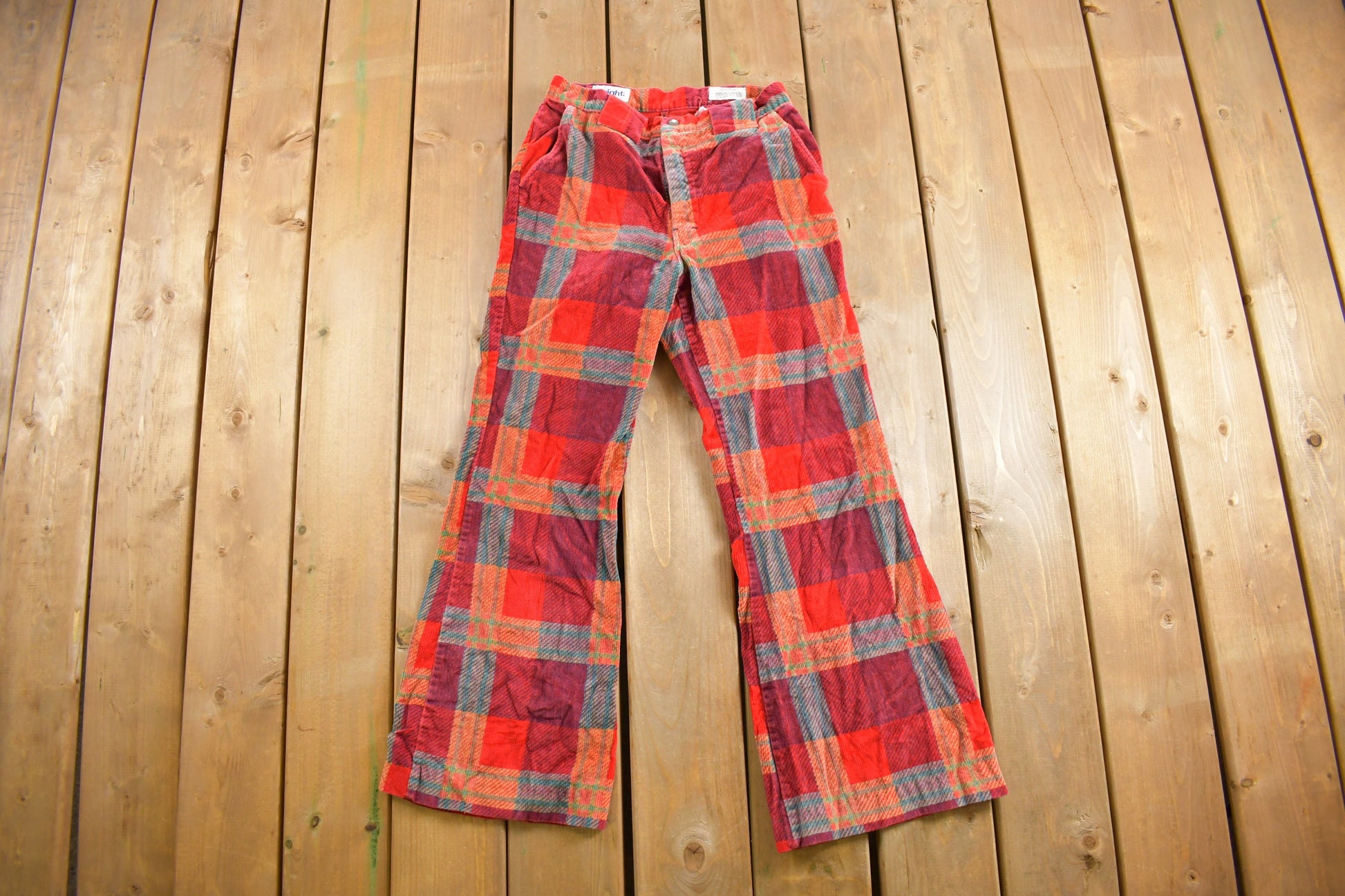 Vintage 1970s Wright Flared Plaid Pants Size 28 x 27.5