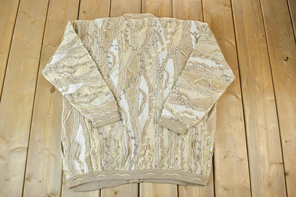 Vintage 1980s Coogi Cotton Knit Abstract Pattern Crewneck Sweater Made In Australia 3D 100% Cotton