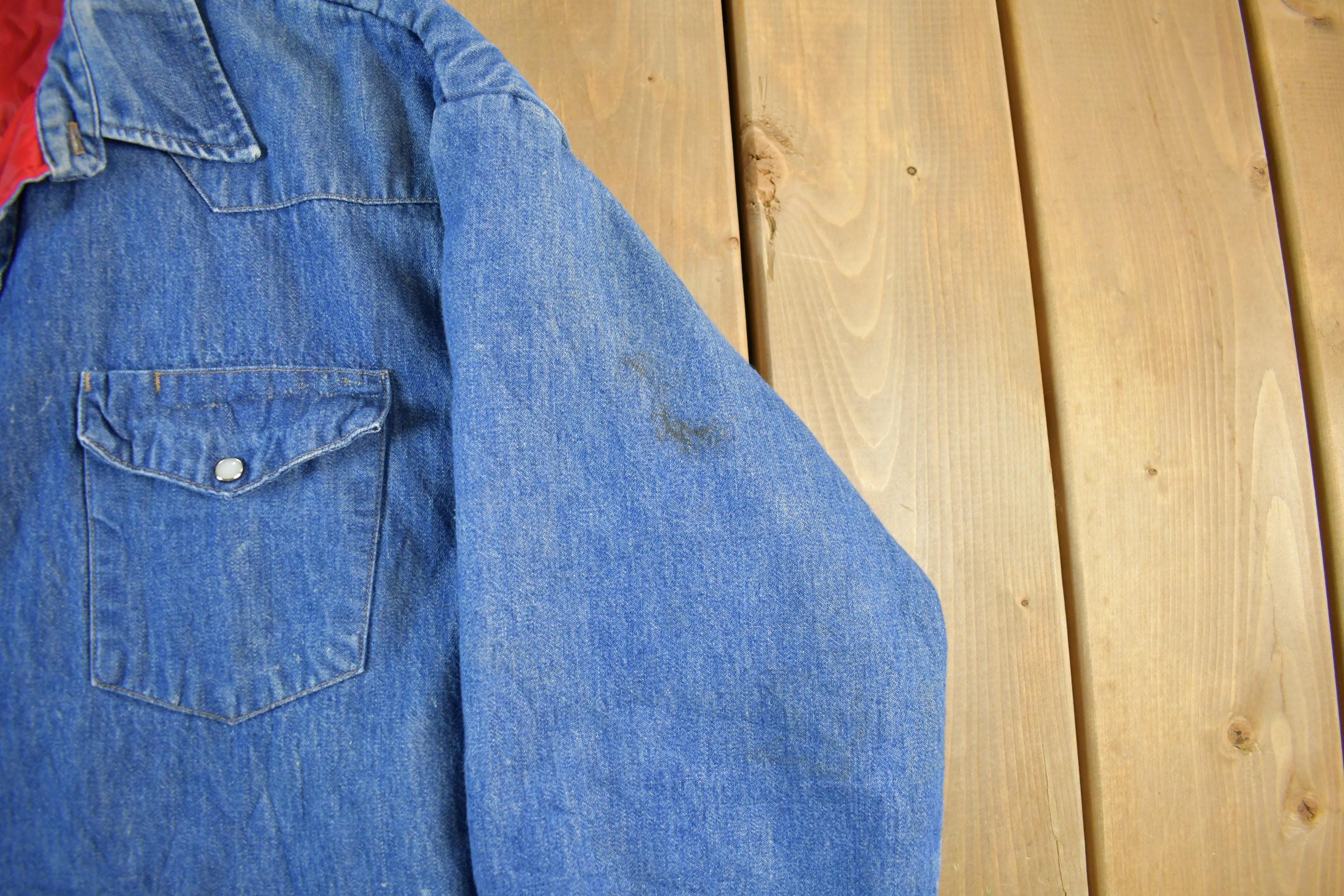 Vintage 1990s Prentis Lined Denim South Western Style Pearl Snap Button Up Men's XL