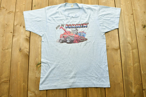 Vintage 80's "Keep On Farmin" Single Stitch T-Shirt / Made In USA / Graphic / 80s / 90s / Streetwear / Retro Style