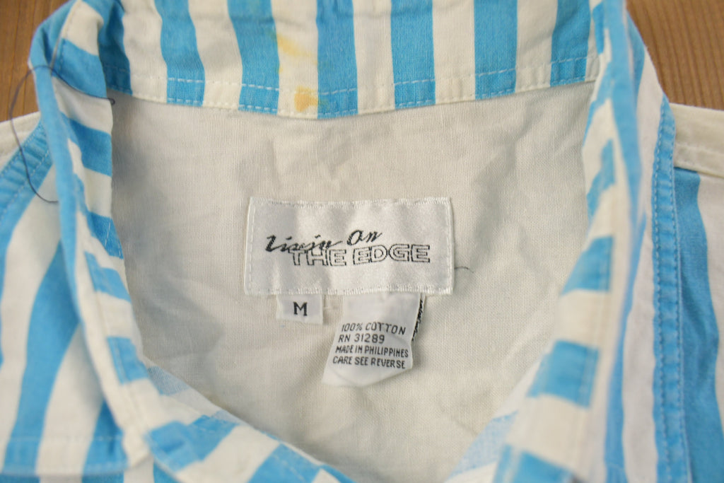Vintage 1980s Livin On The Edge Striped Button Up Basic Button Up
