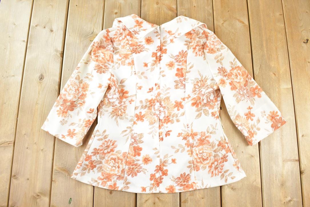 Vintage 1960s Floral Print Button Up Shirt Women's M