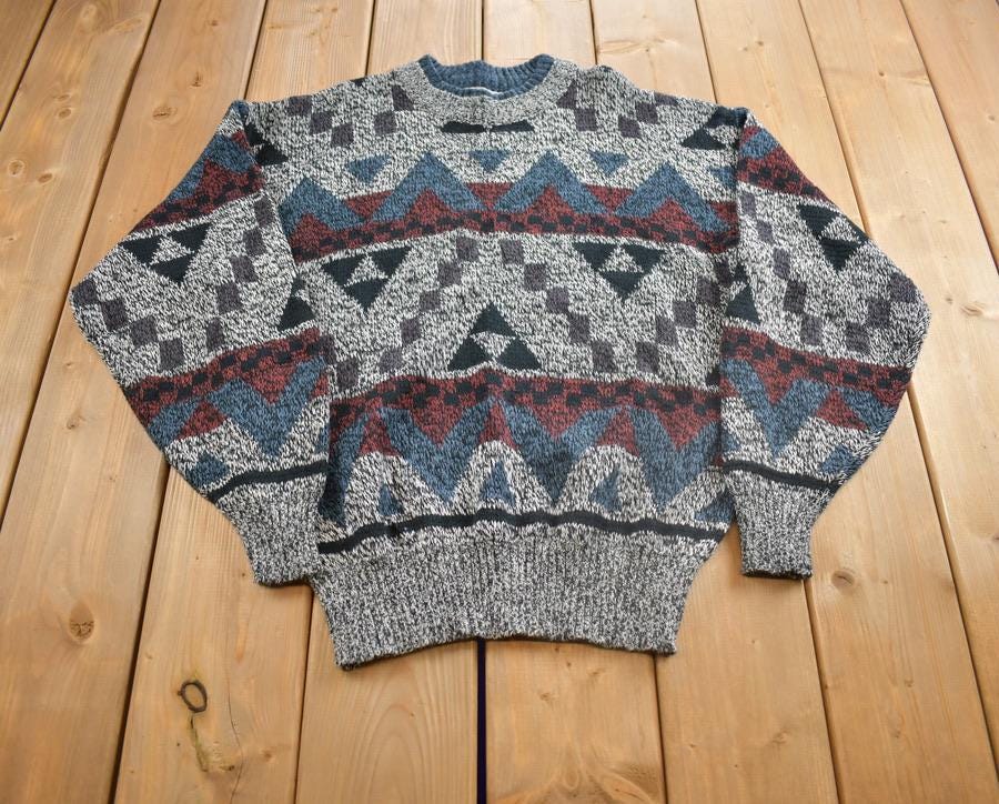Vintage 1990s Michael Gerald Abstract Pattern Knit Crewneck Sweater