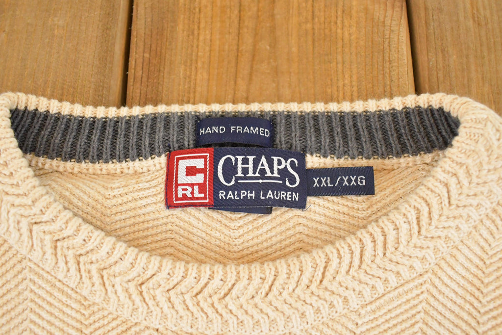 Vintage 1990s Chaps Ralph Lauren Knit Crewneck Sweater Mens M / 90's Abstract Pattern 3D Knitted Sweatshirt
