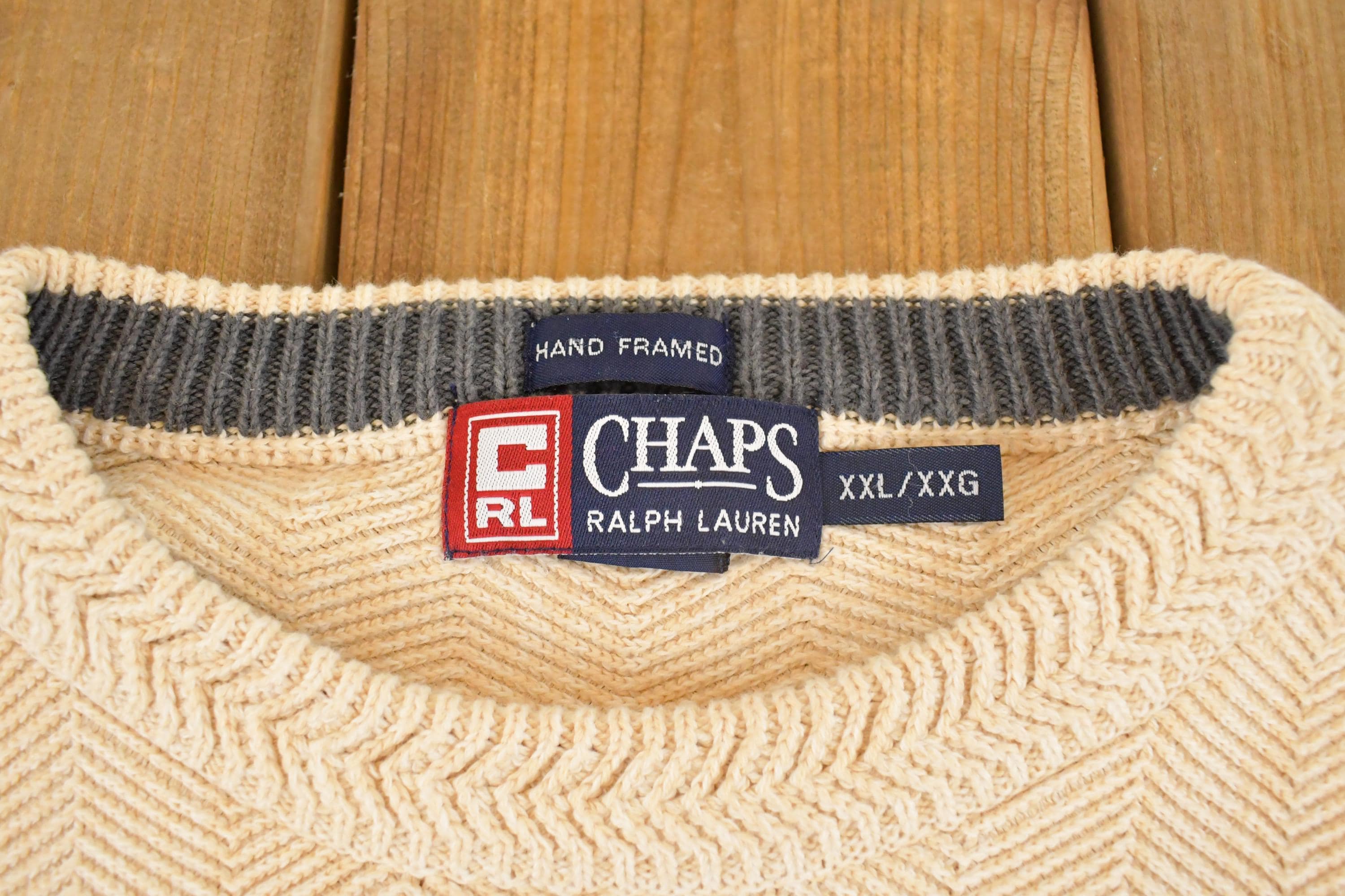 Vintage 1990s Chaps Ralph Lauren Knit Crewneck Sweater Mens M / 90's Abstract Pattern 3D Knitted Sweatshirt