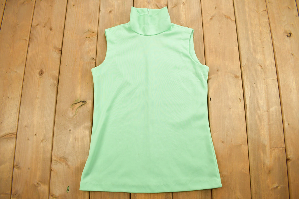 Vintage 1980s Women's Green Blank Sleeveless Zip Up Shirt