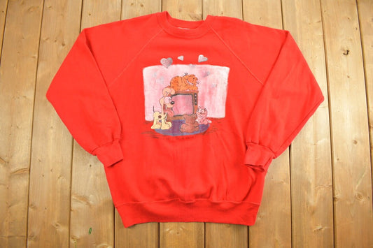 Vintage 1980s Garfield Crewneck Sweatshirt / 80s Crewneck / Made In USA / Streetwear / Cartoon / Casual Wear / Animal Graphic / Raglan