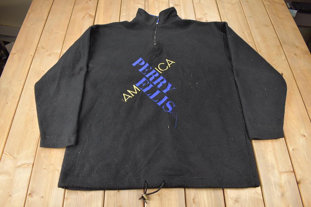 Vintage 1990s Perry Ellis America Embroidered Fleece Sweater Size 2XLT