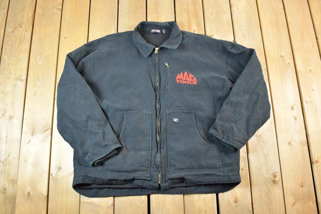 Vintage 1990s Mac Tools Chase Authentics Perfectly Distressed Collared Work Jacket Made In USA