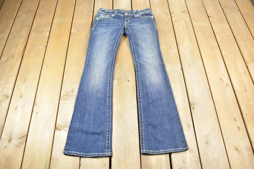 Vintage Y2K Miss Me Bedazzled Low Rise Jeans Size 26x33 / Boot Cut Jeans / Y2K Style / Embroidered Jeans / 2000s / Contrast Stitching