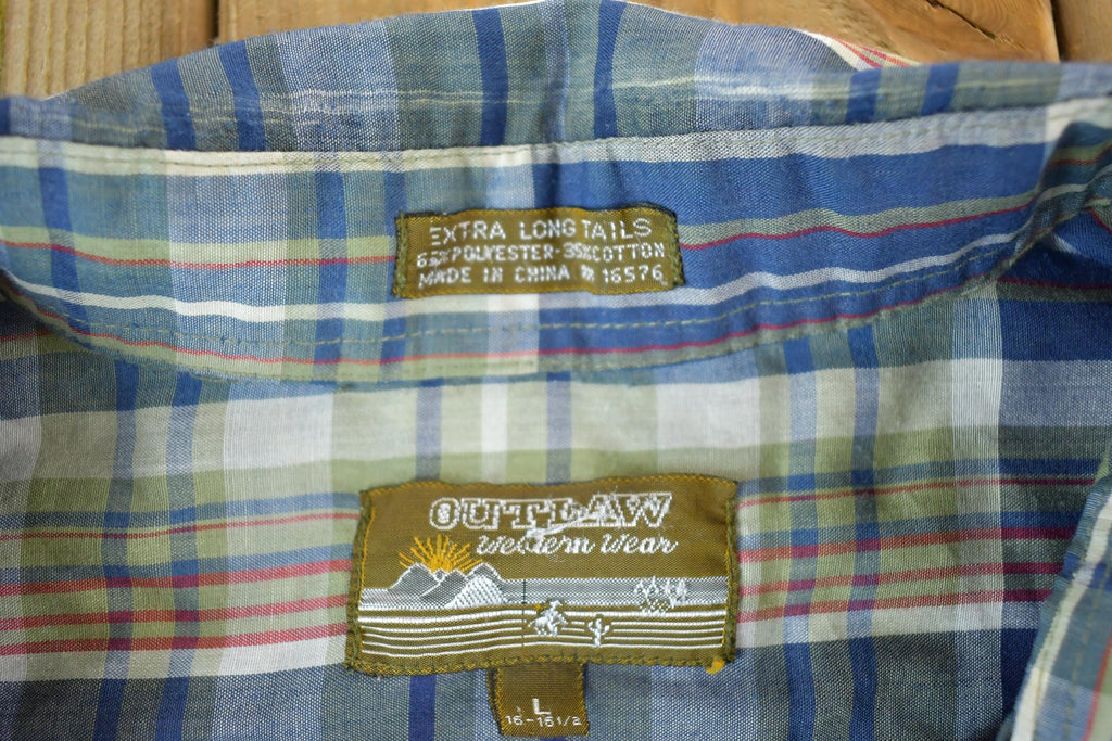 Vintage 1980s Outlaw Western Wear Plaid Button Up Shirt Men's L